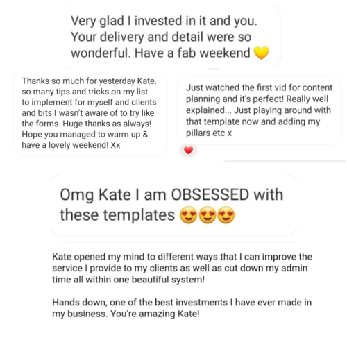 Collage of screenshots of testimonials.