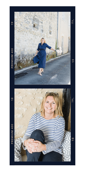 Dark blue filmstrip with 2 images of Kate.