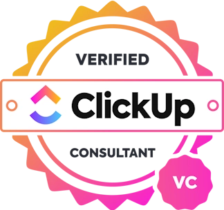 ClickUp verified consultant badge, awarded to Kate a business consultant in Javea, Spain