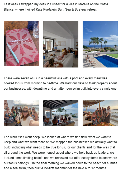 Kirsty Spain email to her audience after retreat